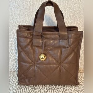 FURLA Brown Quilted Leather Tote with Gold Accent Charm EUC